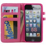 Wholesale iPhone 5 5S square Flip Leather Wallet Case with Stand (Pink)